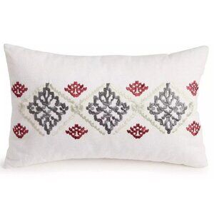Cuddleduds Embroidered Decorative Pillow 12"x18" Ivory W/ Red & Gray  Design Sof
